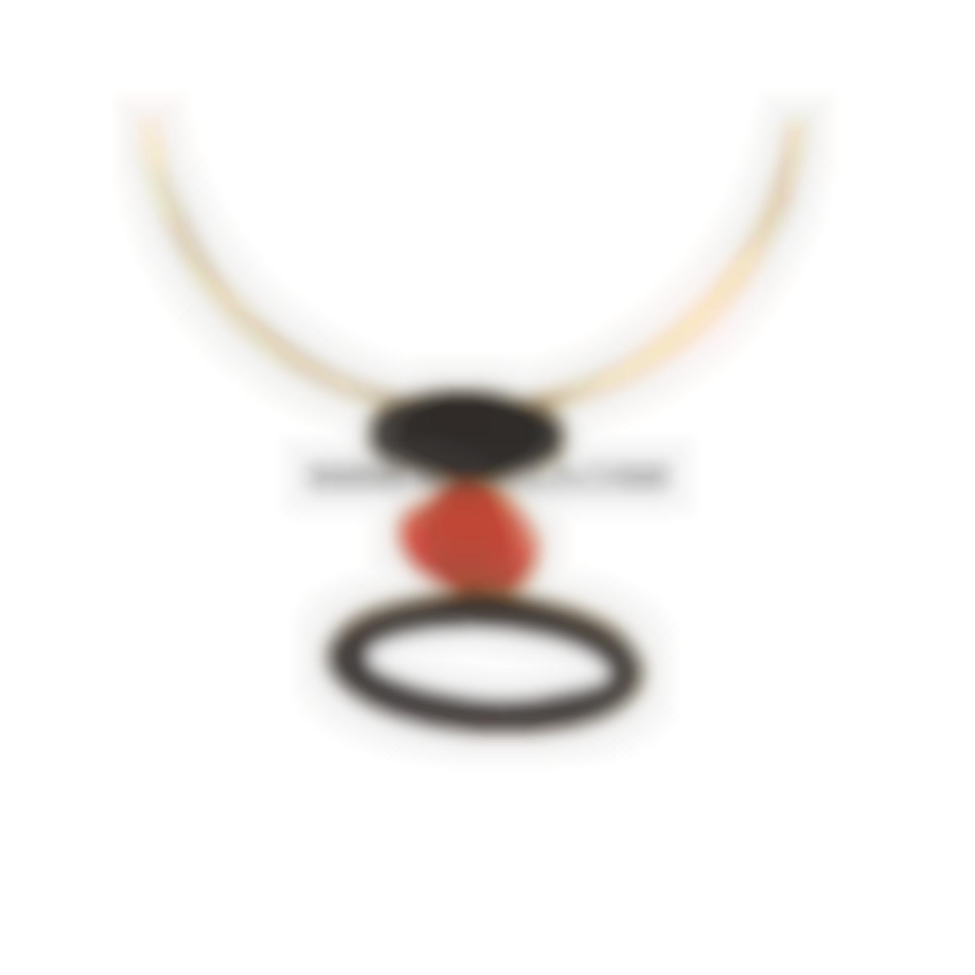 Pendant set in silver with ebony and natural red coral 