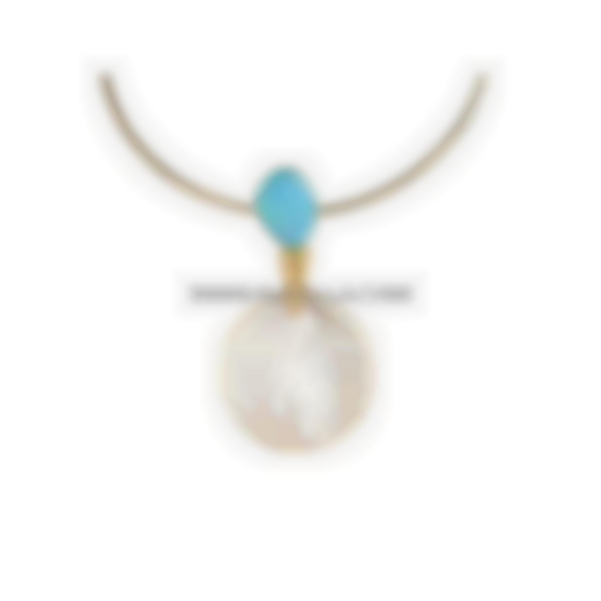 Pendant set in Yellow silver 925 with natural turquoise cabochon