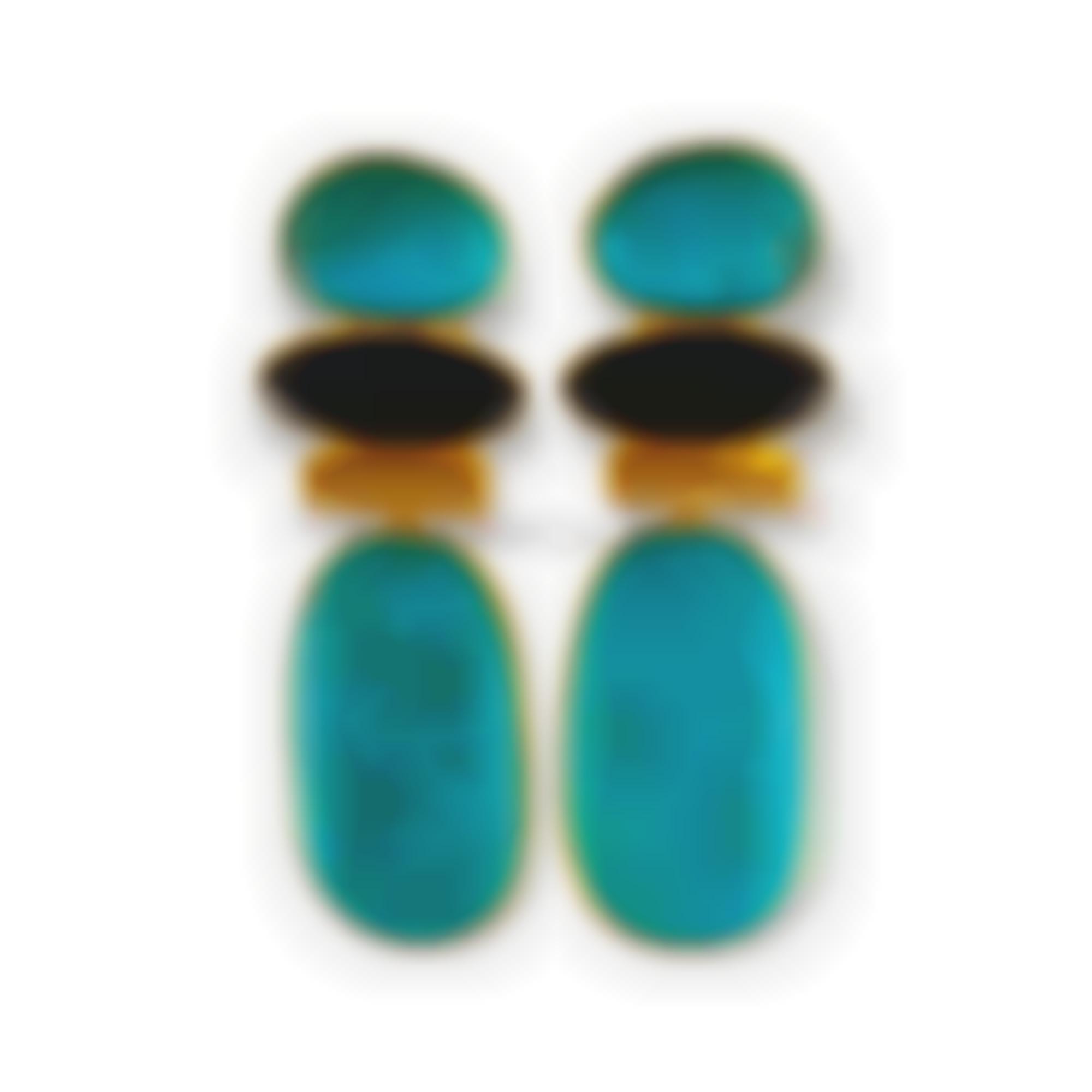 Earrings set in silver with onyx and natural turquoise stabilized 