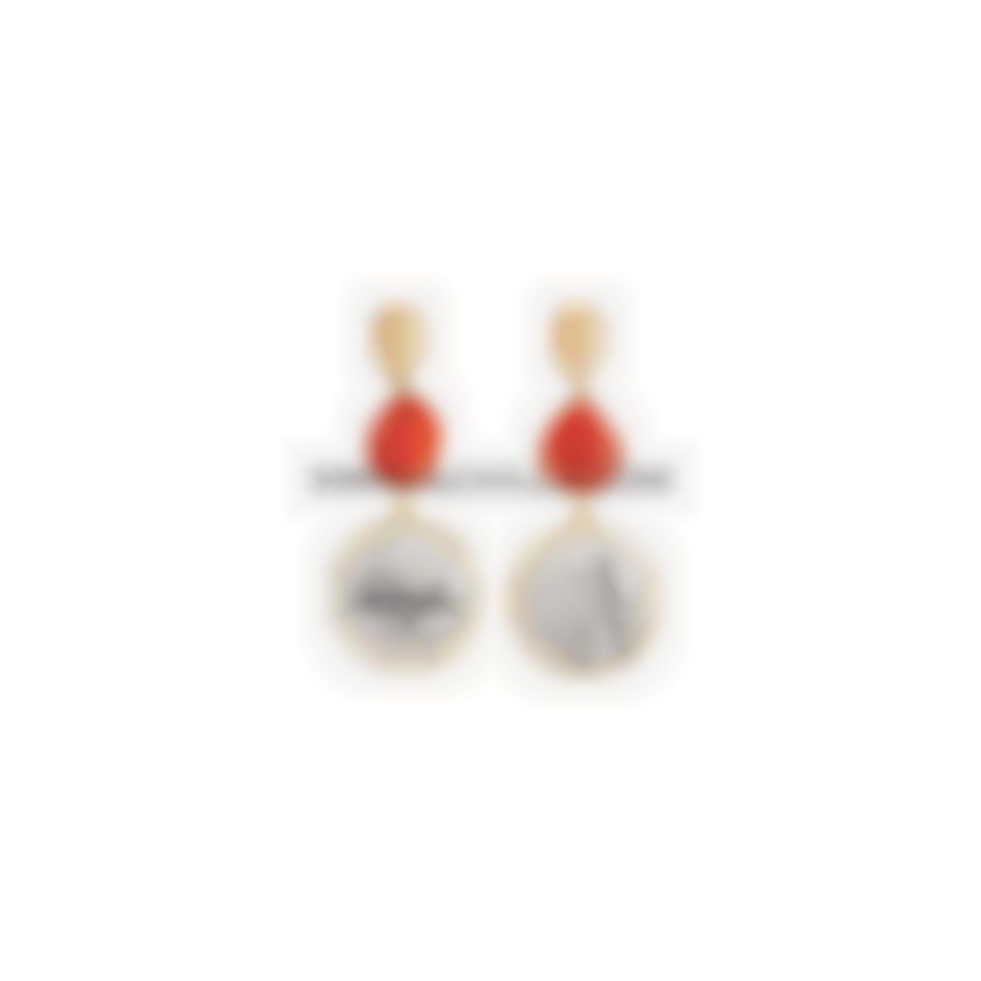 Earrings set in silver with quartz and natural coral