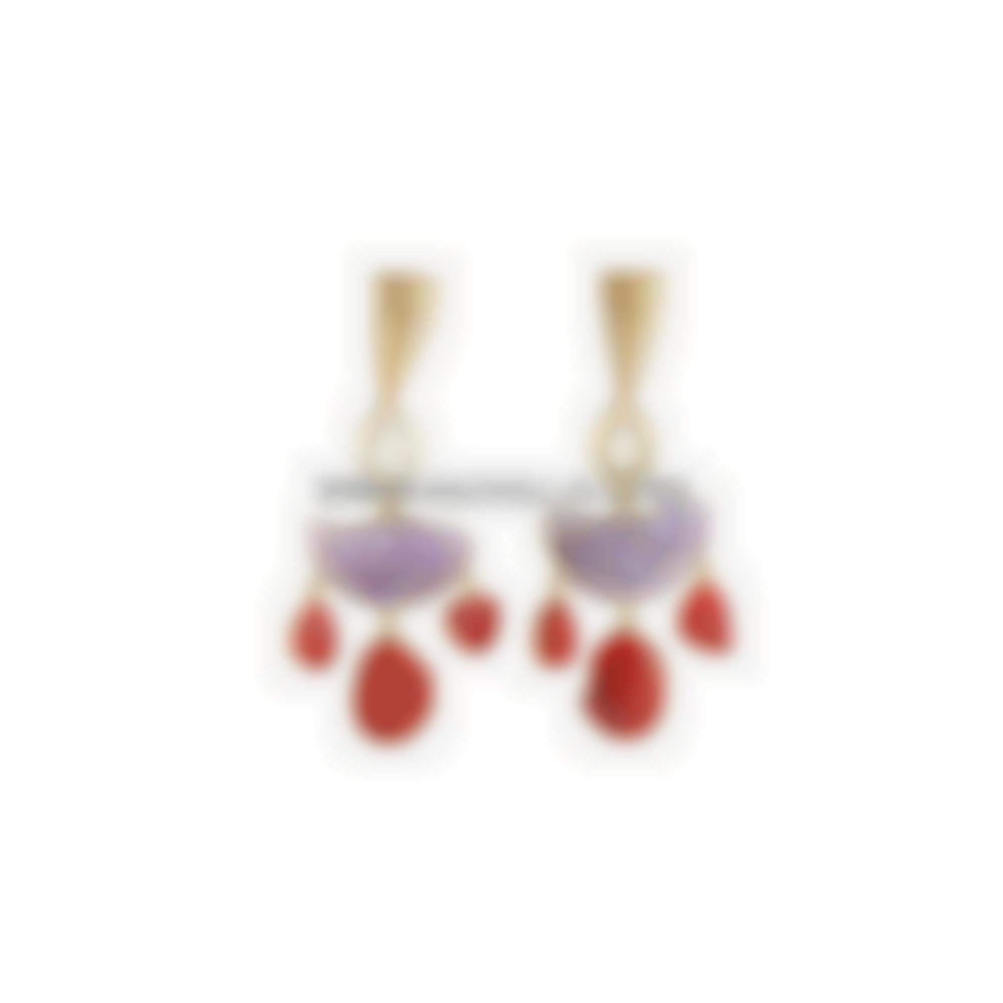 Earrings with natural red coral amtehyst and stones