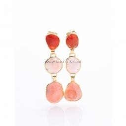 Earrings set in silver with natural coral cabochons 