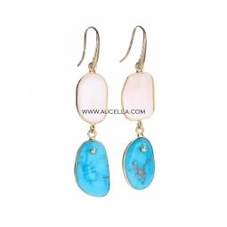 Natural turquoise and coral set in silver earrings