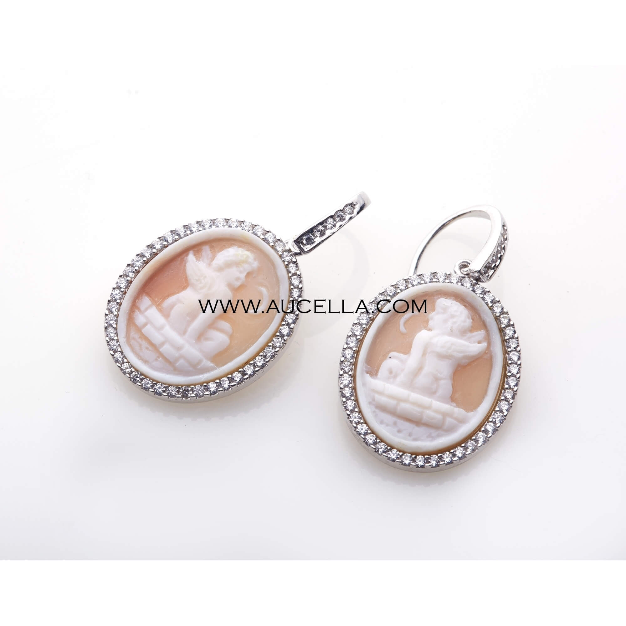 Sardonyx cameos set in silver with zircons 